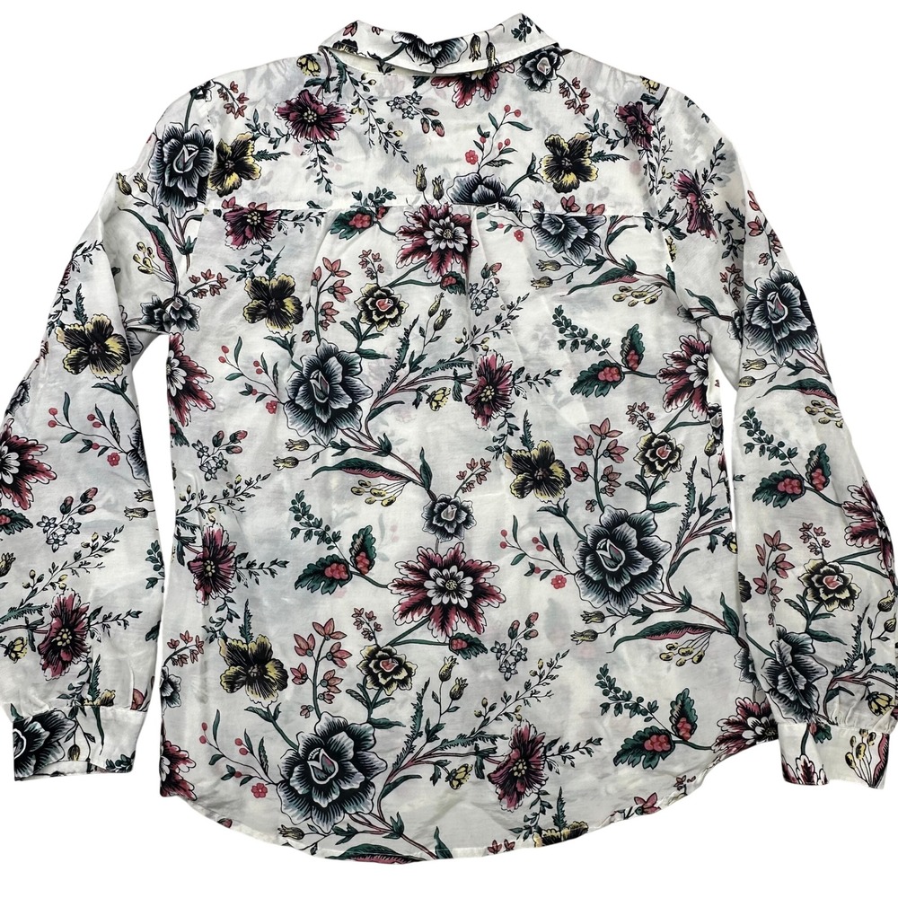 LOFT Womens White Floral Silk Cotton Blend‎ Button Down Shirt Long Sleeve Size M - Picture 3 of 15